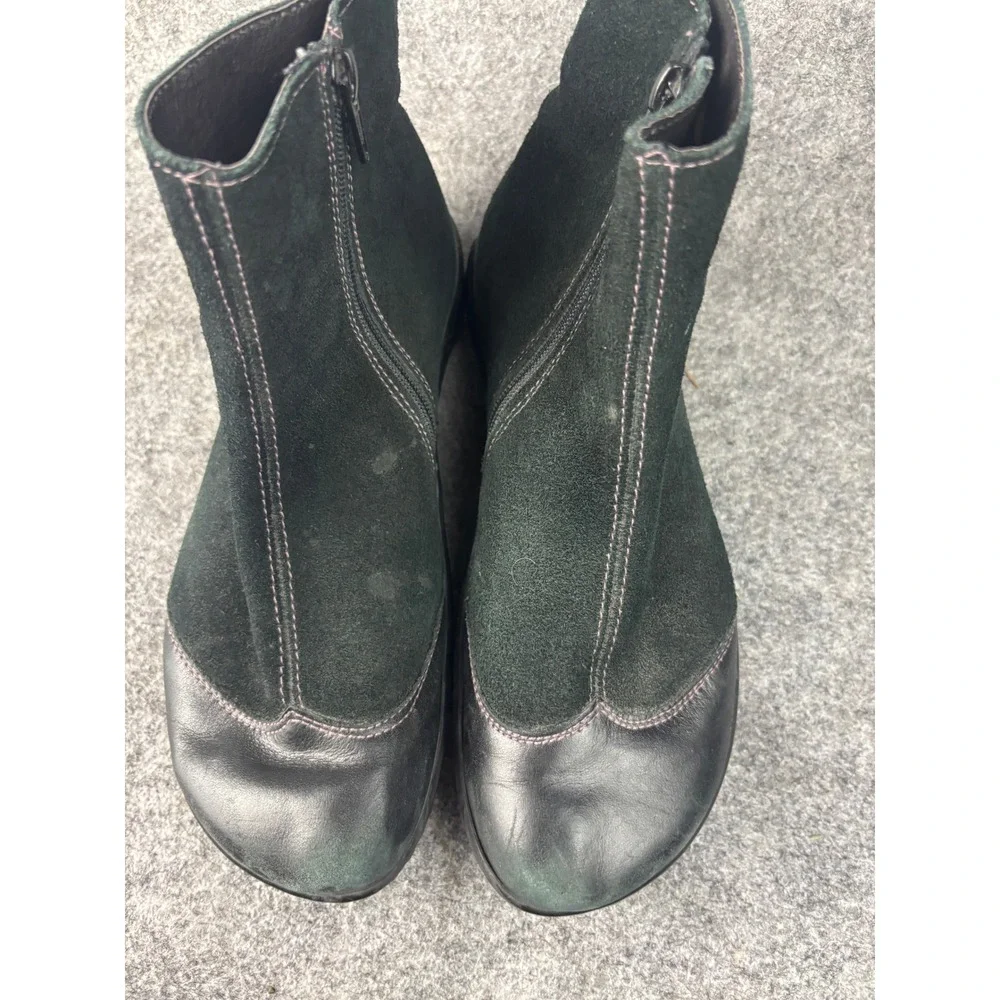 Naot Oyster Ankle Boots Women 39 Black Suede Leather Swirl Stitch Zip Wedge